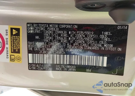 2014 Lexus Rx 450H z USA, uszkodzony, nr VIN JTJBC1BA7E2458526